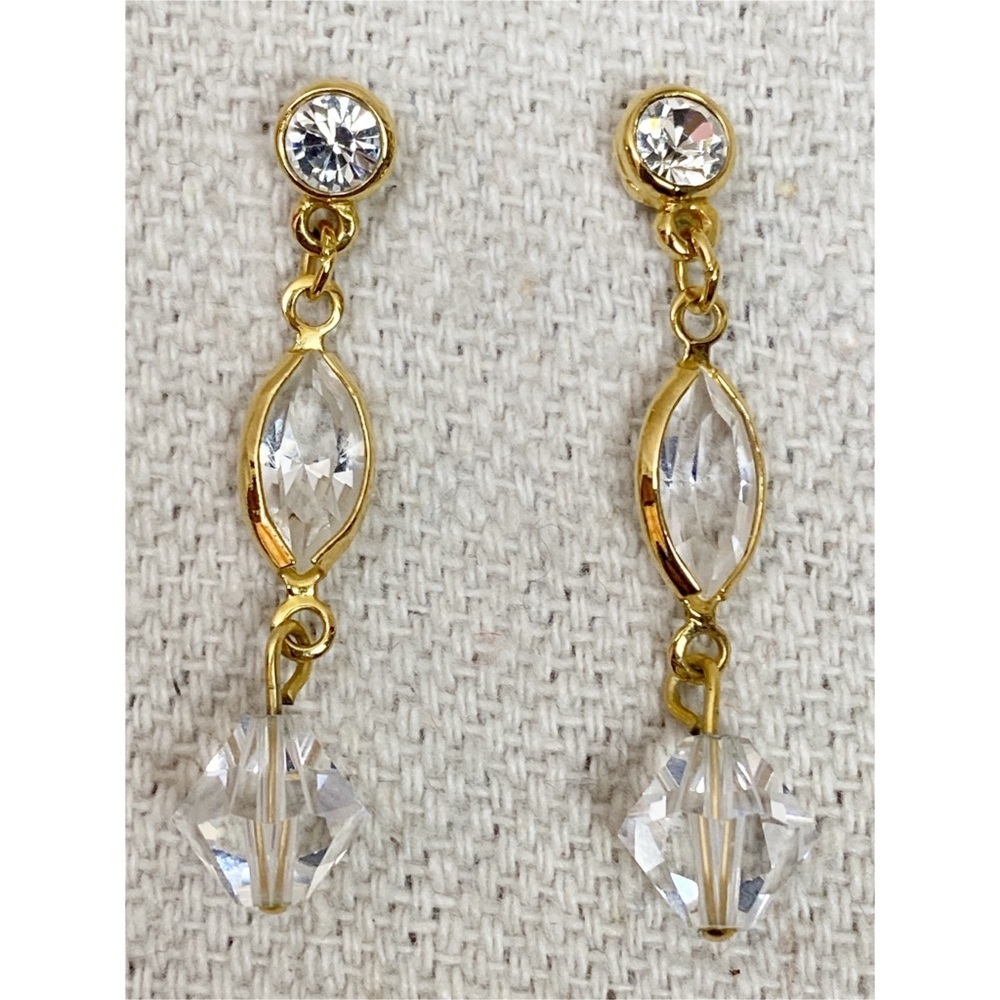 Swarovski Crystal Gold Tone Clear Crystal drop dangle earrings
